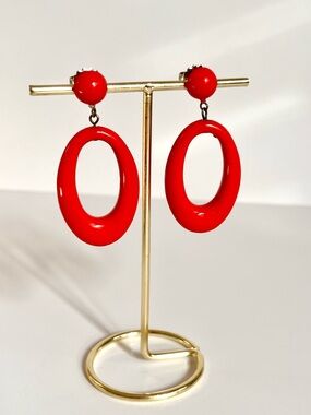 Vintage Style Bold Red Statement Earrings - Retro Chunky Drop Dangle